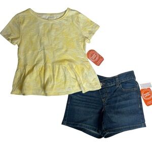 Wonder Nation Size 6 - 6X Girls 2pcs Yellow Top And Blue Denim shorts Set Peplum